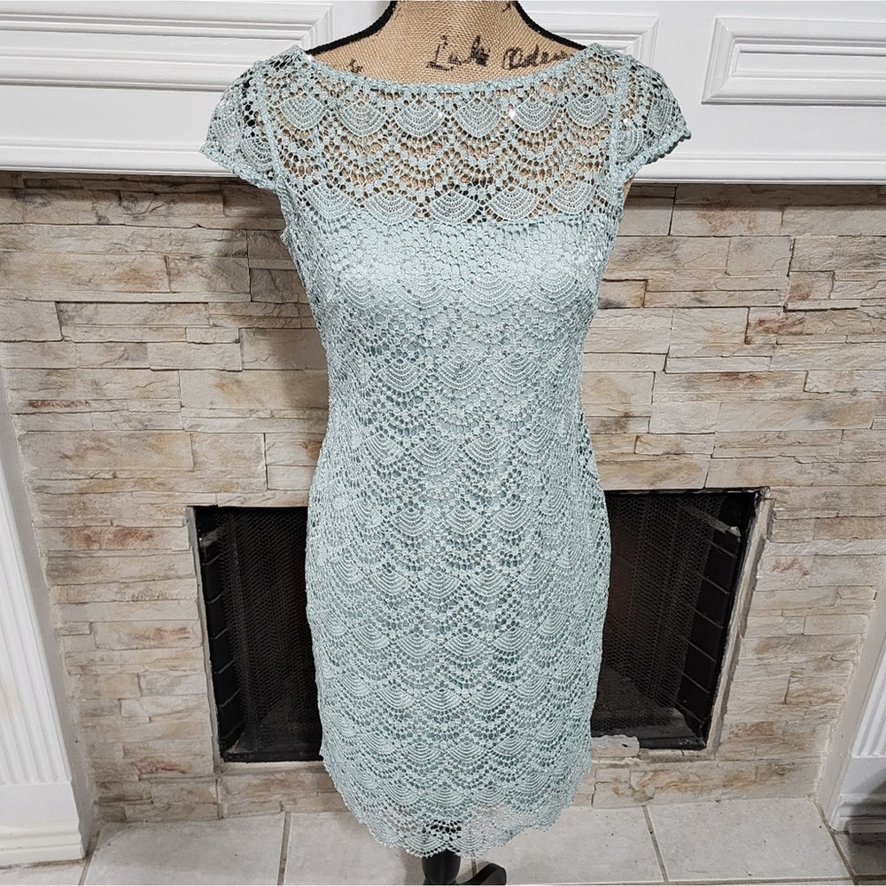 KAY Unger light teal lace party cocktail‎ dress size 4 small